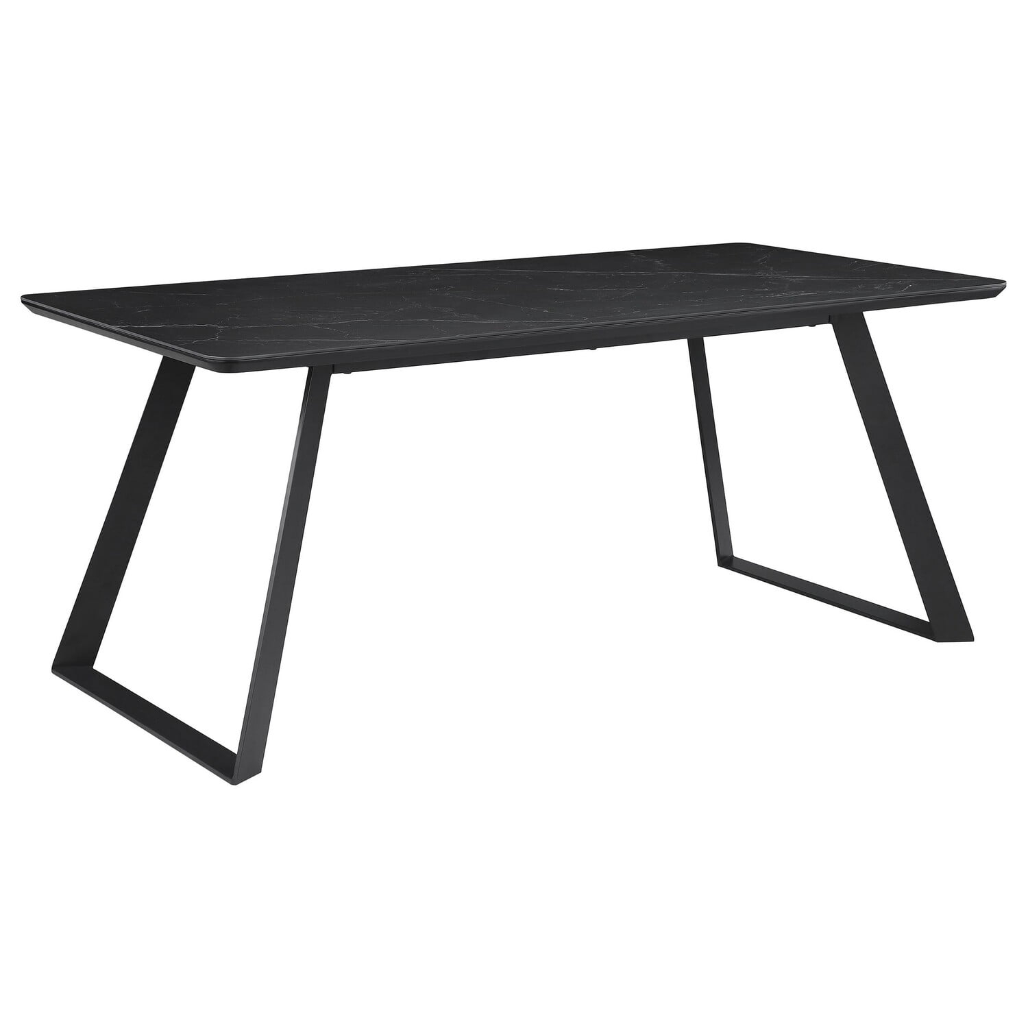 71 Inch Dining Table, Rectangular Tabletop, Sled Style Base, Gray Metal