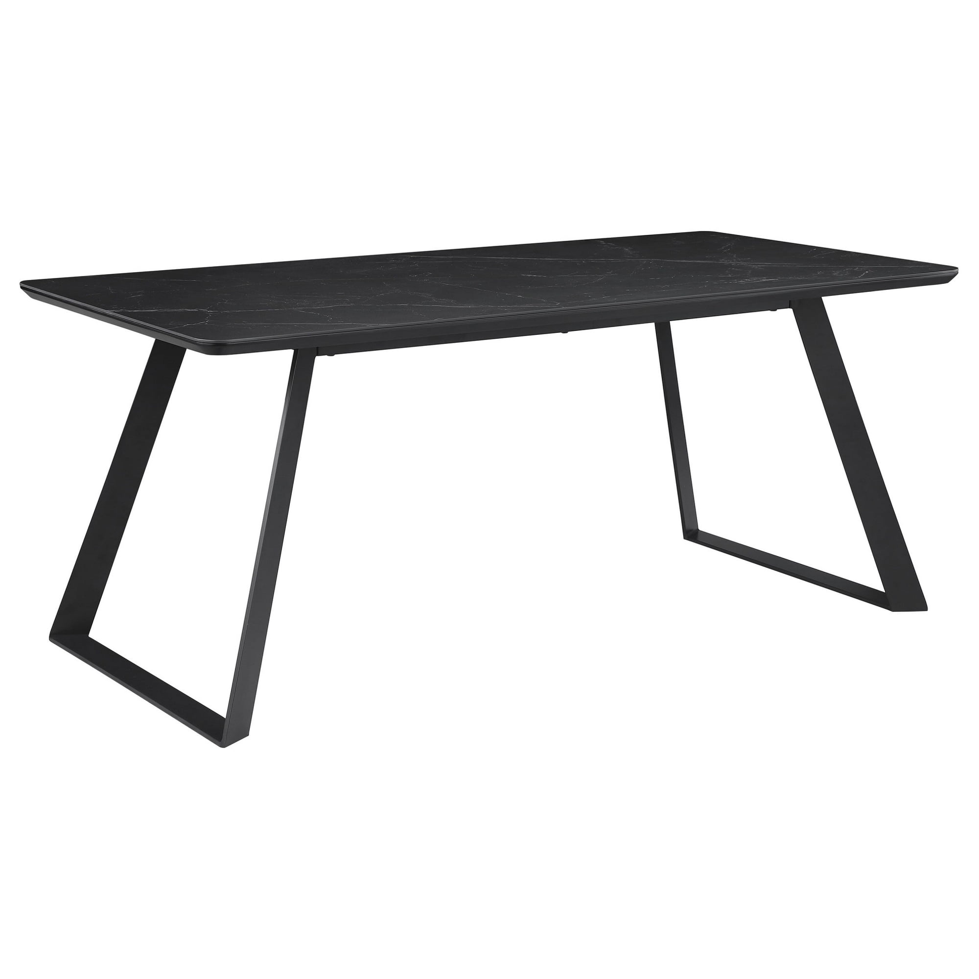 71 Inch Dining Table, Rectangular Tabletop, Sled Style Base, Gray Metal