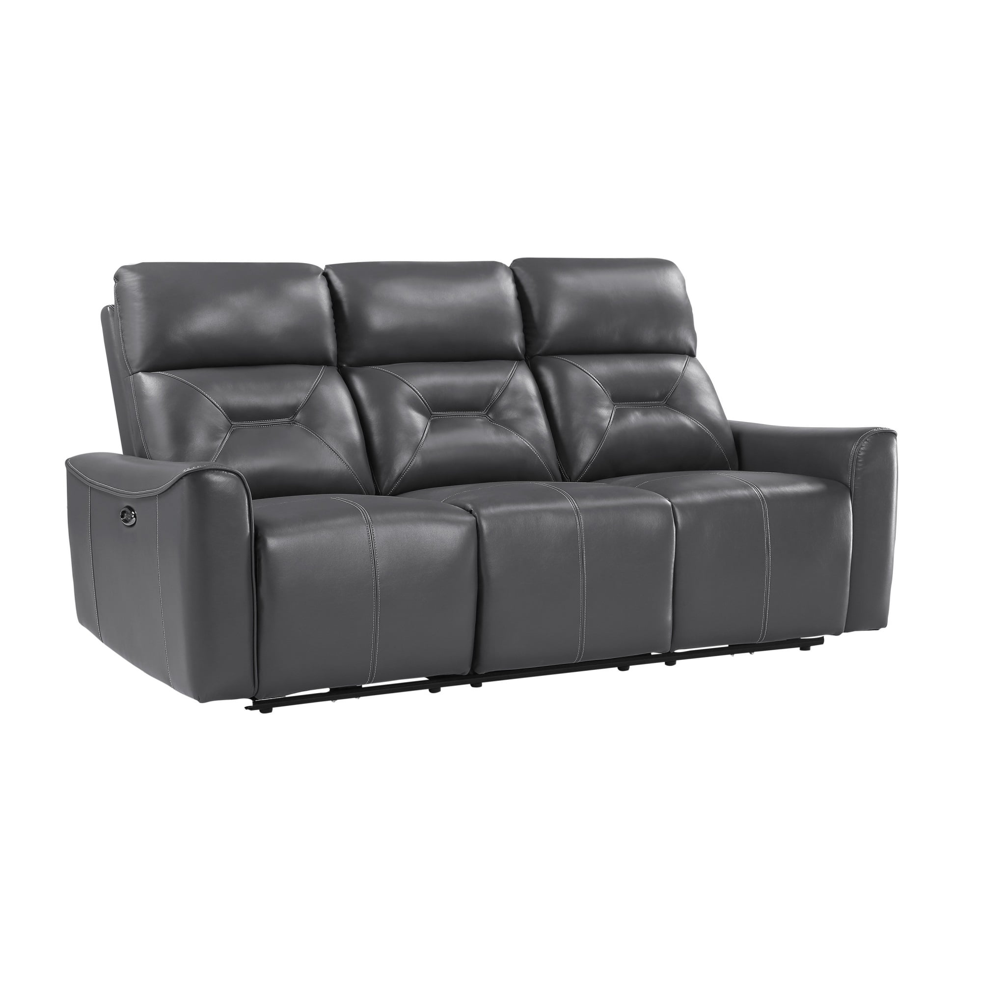Well 82 Inch Power Double Recliner Sofa, Dark Gray Faux Leather, Wood