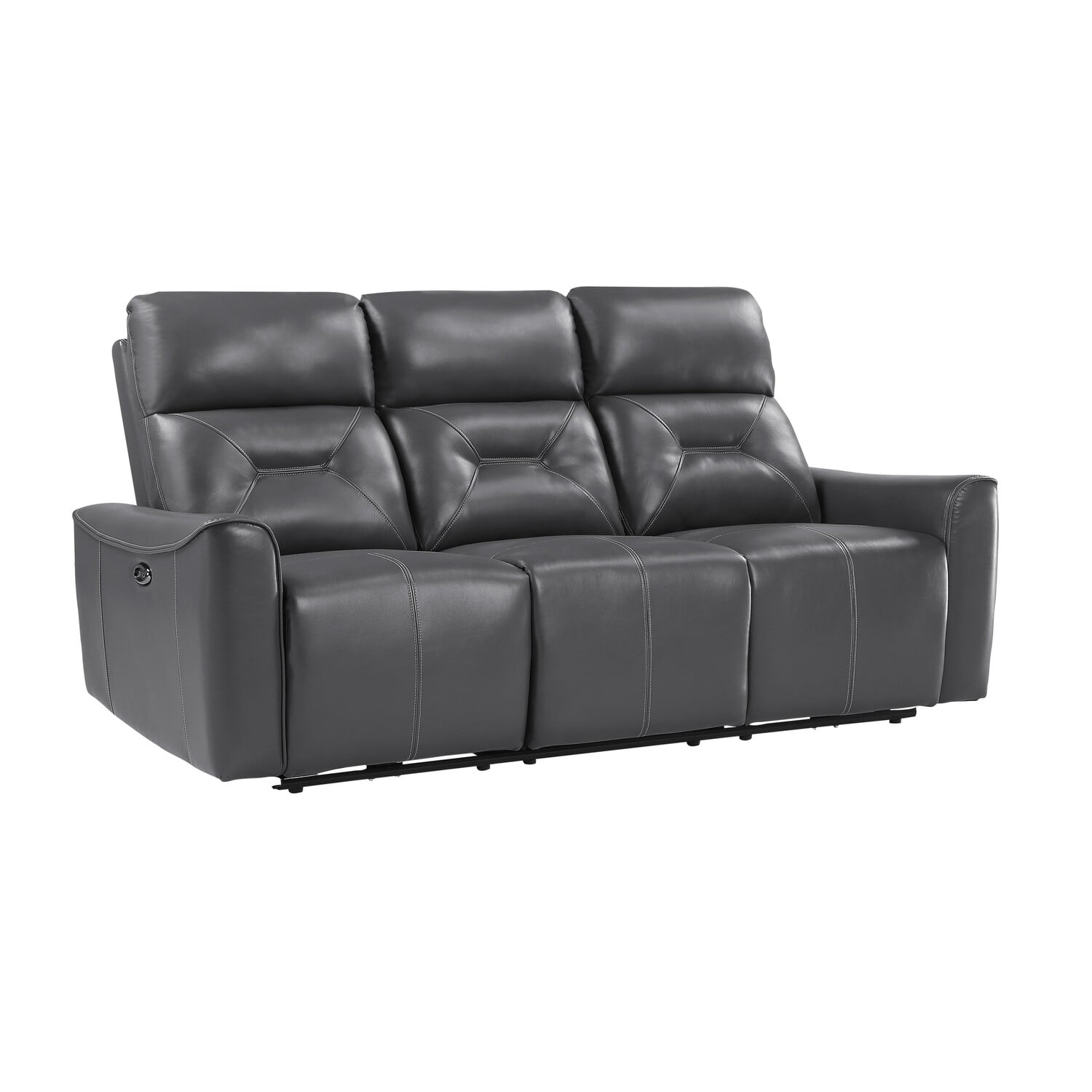 Well 82 Inch Power Double Recliner Sofa, Dark Gray Faux Leather, Wood