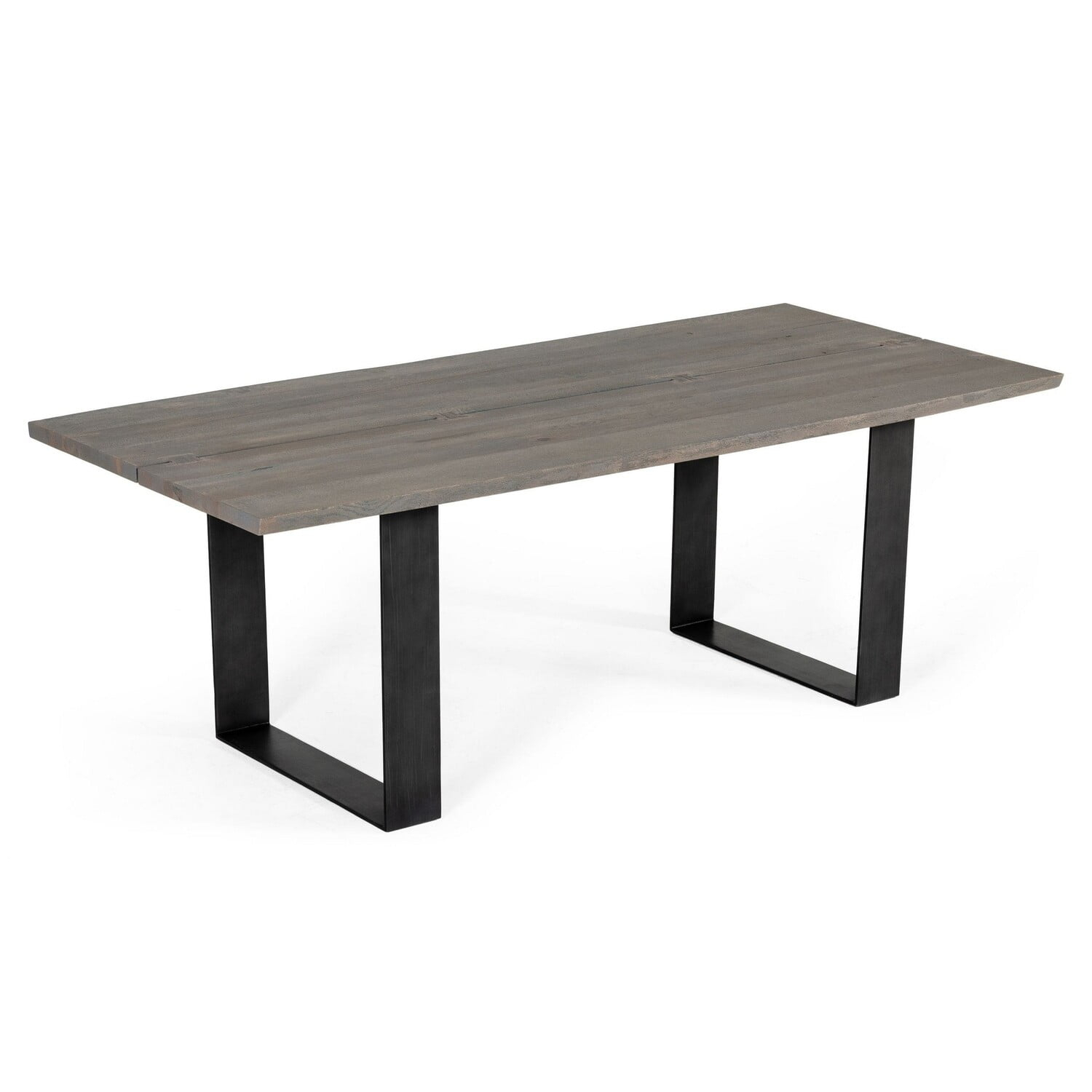 Benjara 87 Inch Dining Table, Rectangular Top, Open Metal Panel, Gray Oak, Black