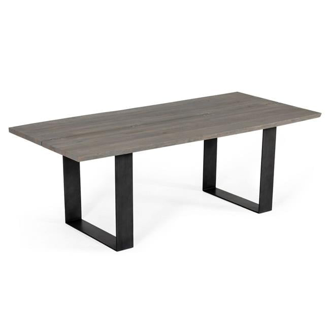 Benjara 87 Inch Dining Table, Rectangular Top, Open Metal Panel, Gray Oak, Black