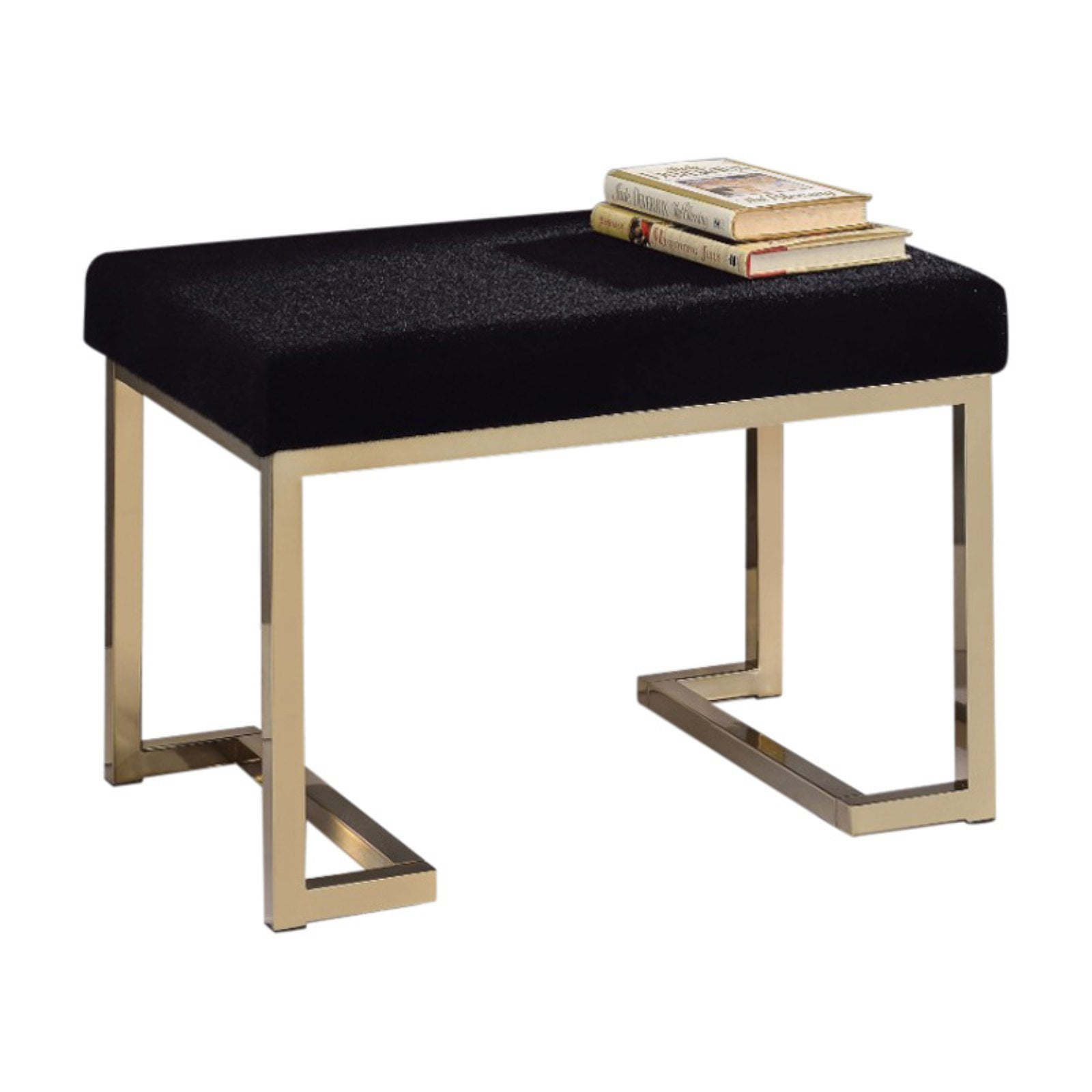 Benjara Astonishing Ottoman, Black Fabric & Gold