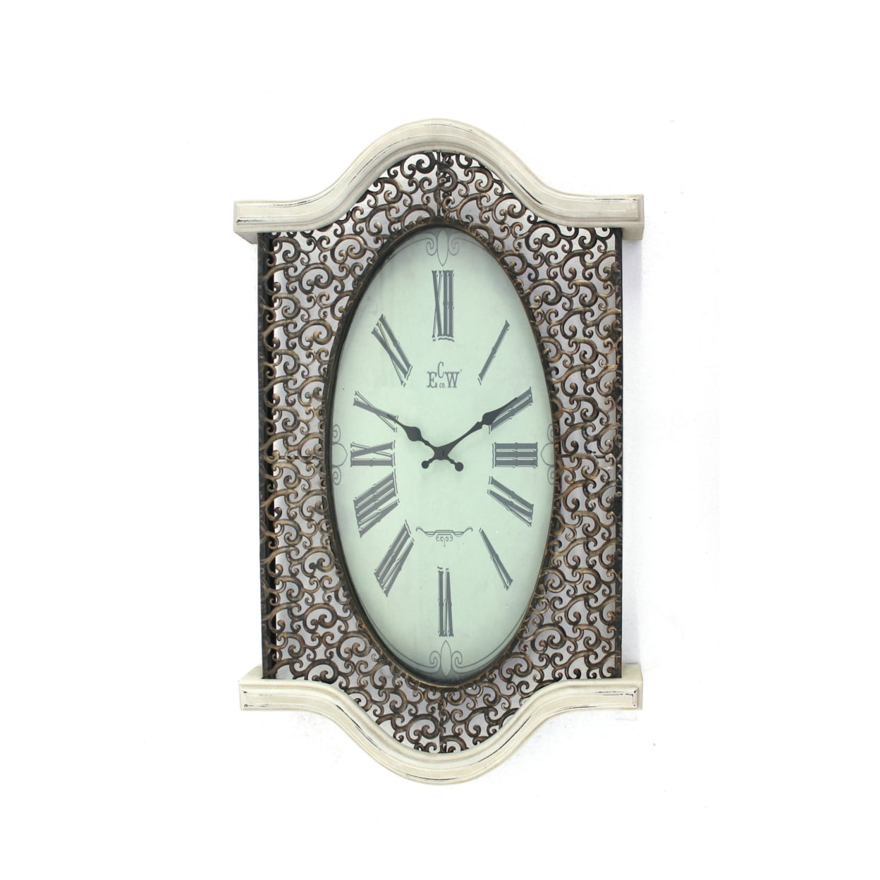 Wall Clock with Scalloped Wooden Top and Bottom, White- Saltoro Sherpi