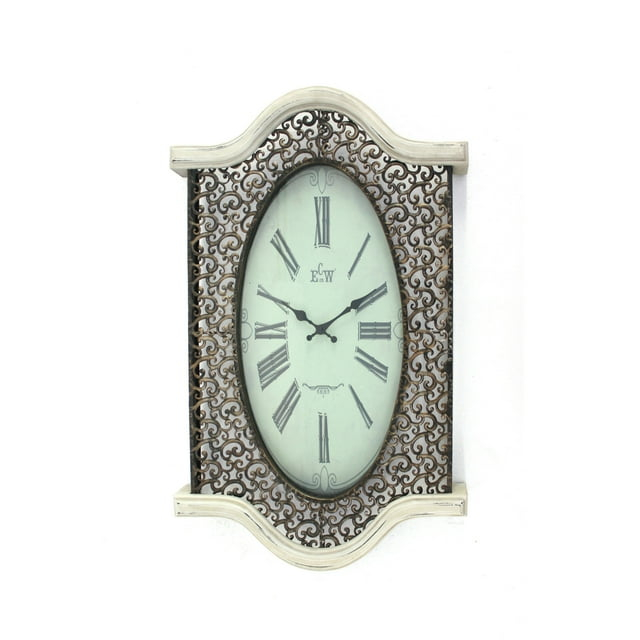 Wall Clock with Scalloped Wooden Top and Bottom, White- Saltoro Sherpi