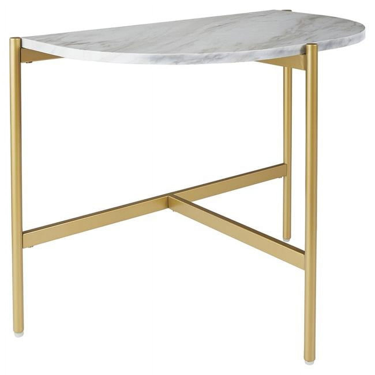 Benjara BM226513 Crescent Moon Shaped Marble Top Metal Chair Side End Table, White & Gold