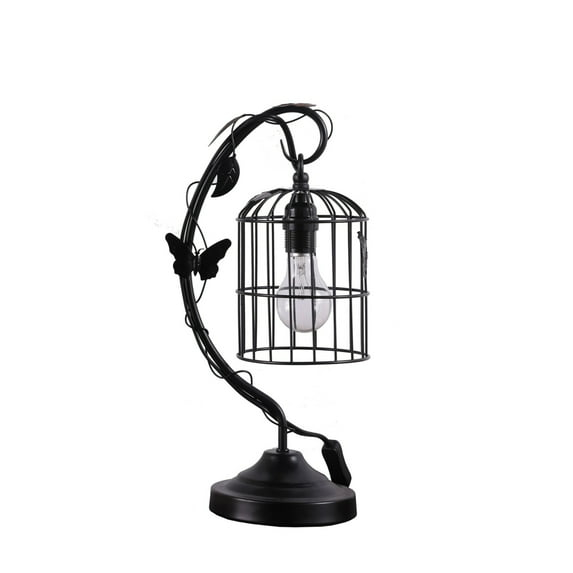 Arc Design Metal Table Lamp with Birdcage Shade, Black