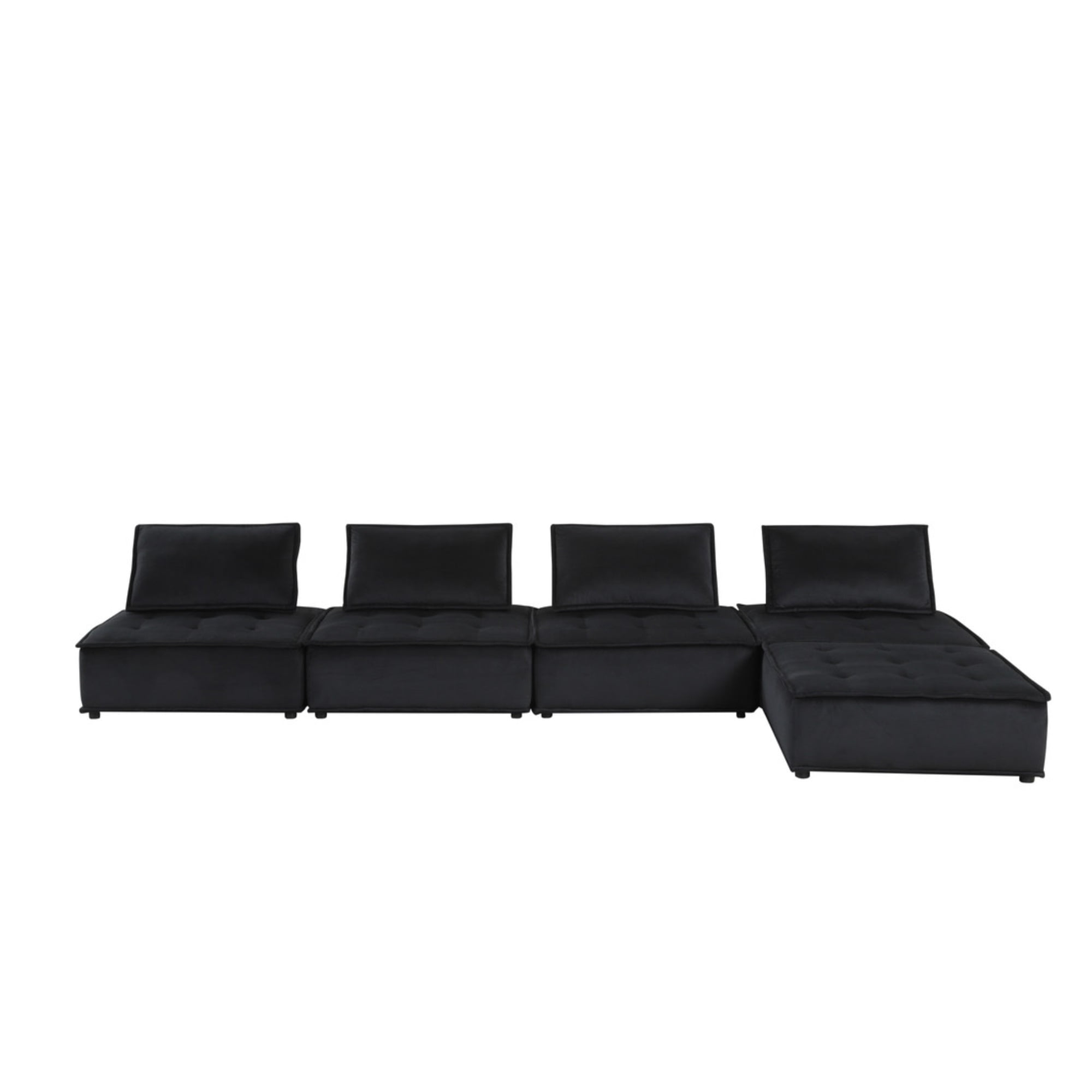 Benjara BM302293 Alaya Black Velvet Upholstery Foam Modular Sectional Sofa with Ottoman - 5 Piece