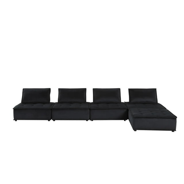 Benjara BM302293 Alaya Black Velvet Upholstery Foam Modular Sectional Sofa with Ottoman - 5 Piece