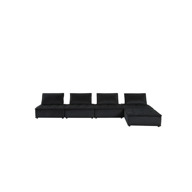Alaya 5pc Foam Modular Sectional Sofa with Ottoman, Black Velvet Upholstery