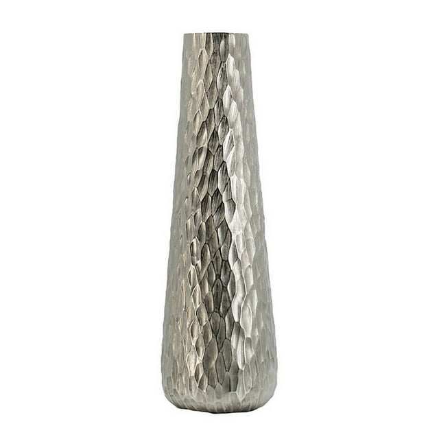Benjara BM302673 23 in. Diamond Textured Tapered Aluminum Tall Oblong Vase, Silver