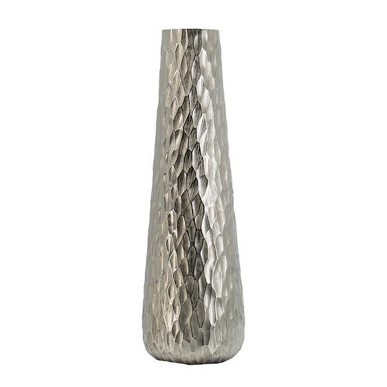 Benjara BM302673 23 in. Diamond Textured Tapered Aluminum Tall Oblong Vase, Silver