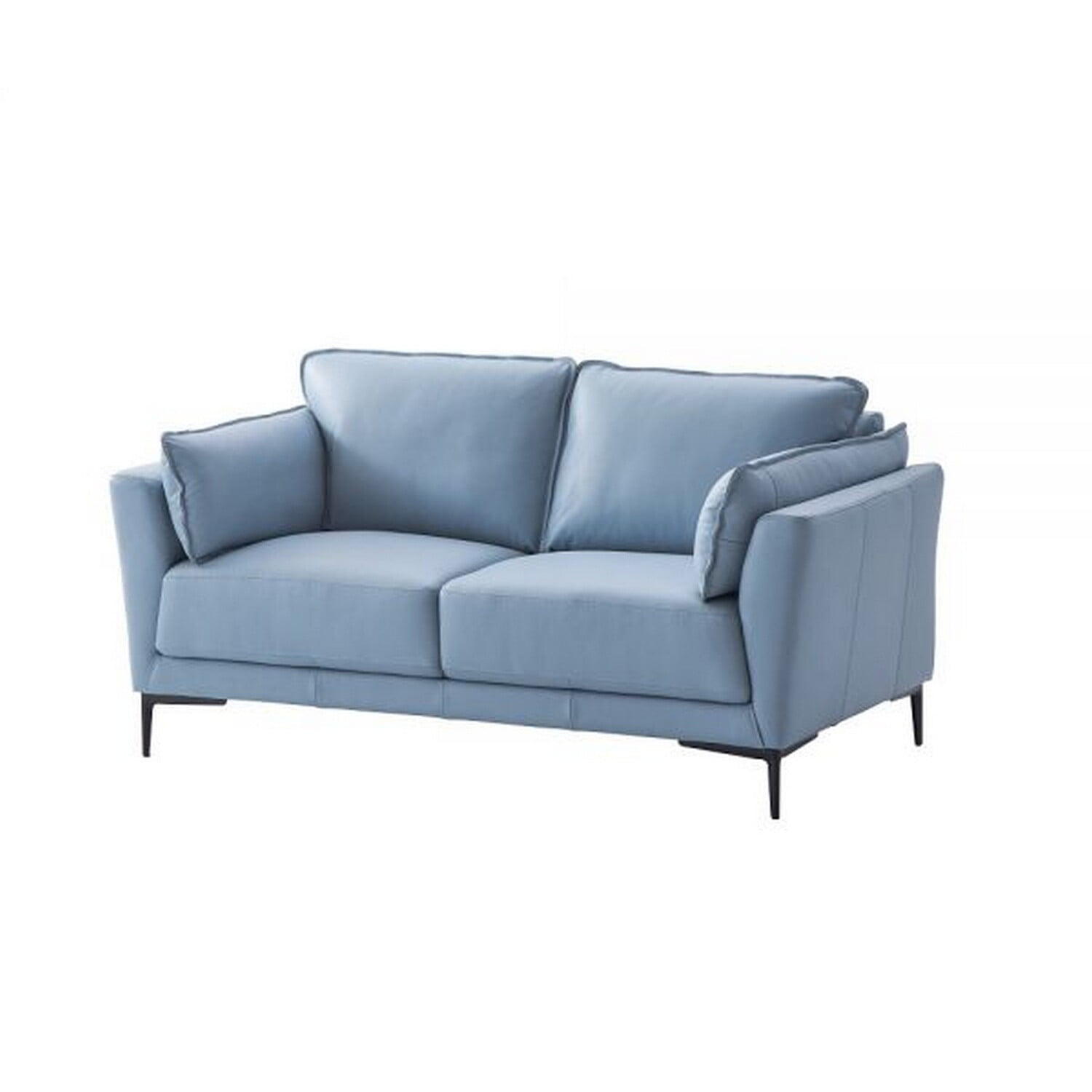Benjara Miles 68 Inch Loveseat with Padded Armrest, Genuine Leather, Blue and Black-Color:BlueMaterial