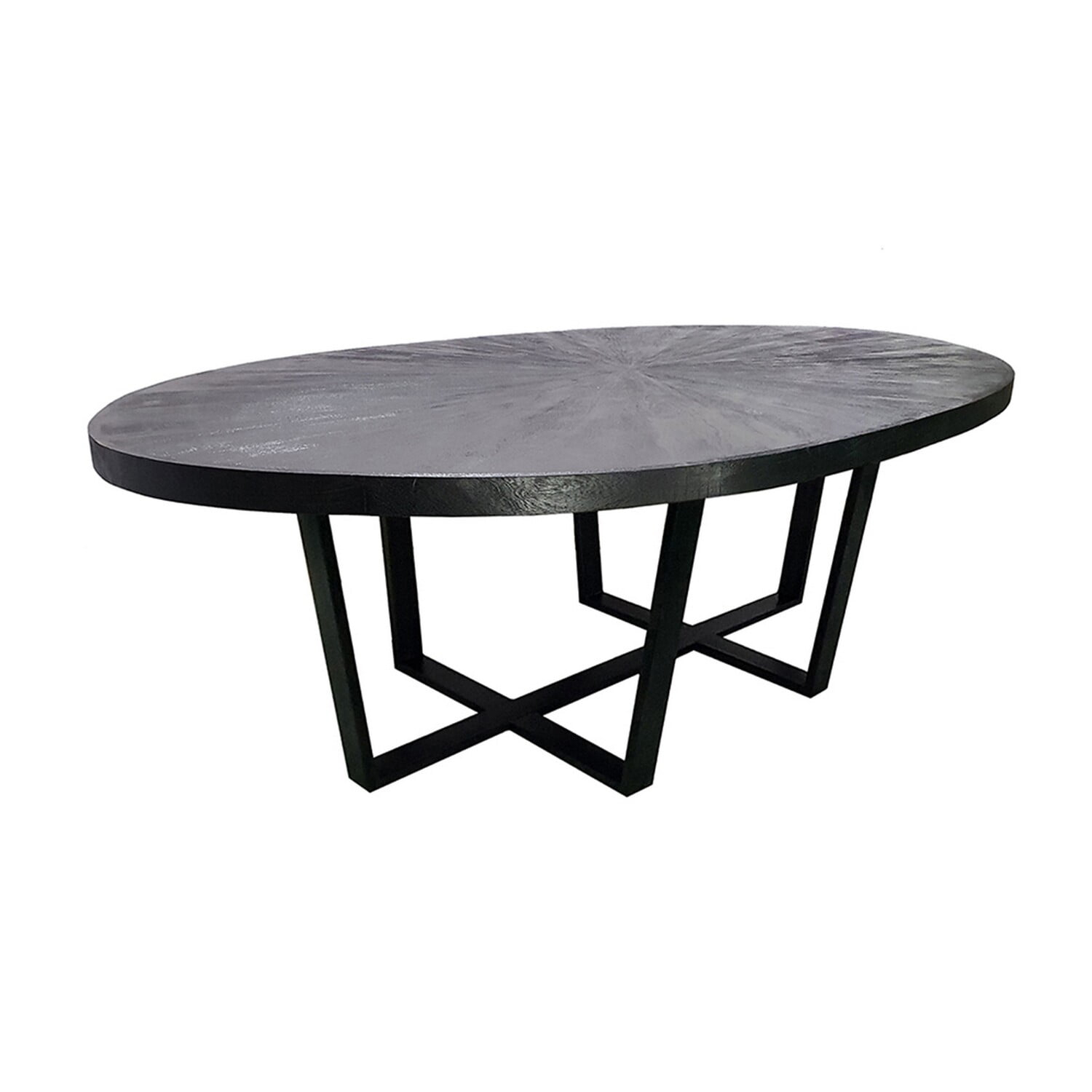 Benjara BM312095 91 in. Raj Round Dining Table - Cross Legs Design - Acacia Wood - Iron - Black