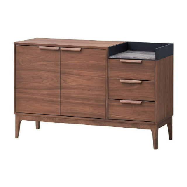 Benjara BM312376 53 in. Evis Sideboard Server Console with 2 Cabinets & Stone Top, Walnut Brown