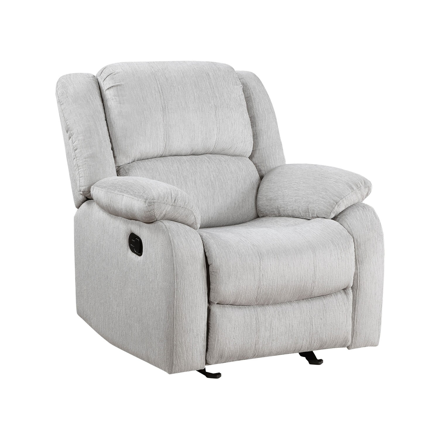 Benjara BM314756 38 in. Chris Manual Glider Recliner Chair, Solid Wood - Light Gray Chenille