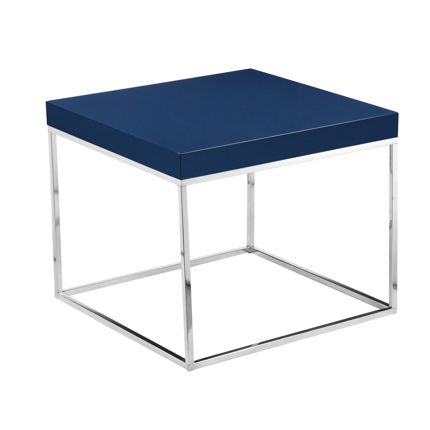 Benjara BM314959 Zen 24 in. Side End Table, Square, Polished Blue Top - Chrome Metal