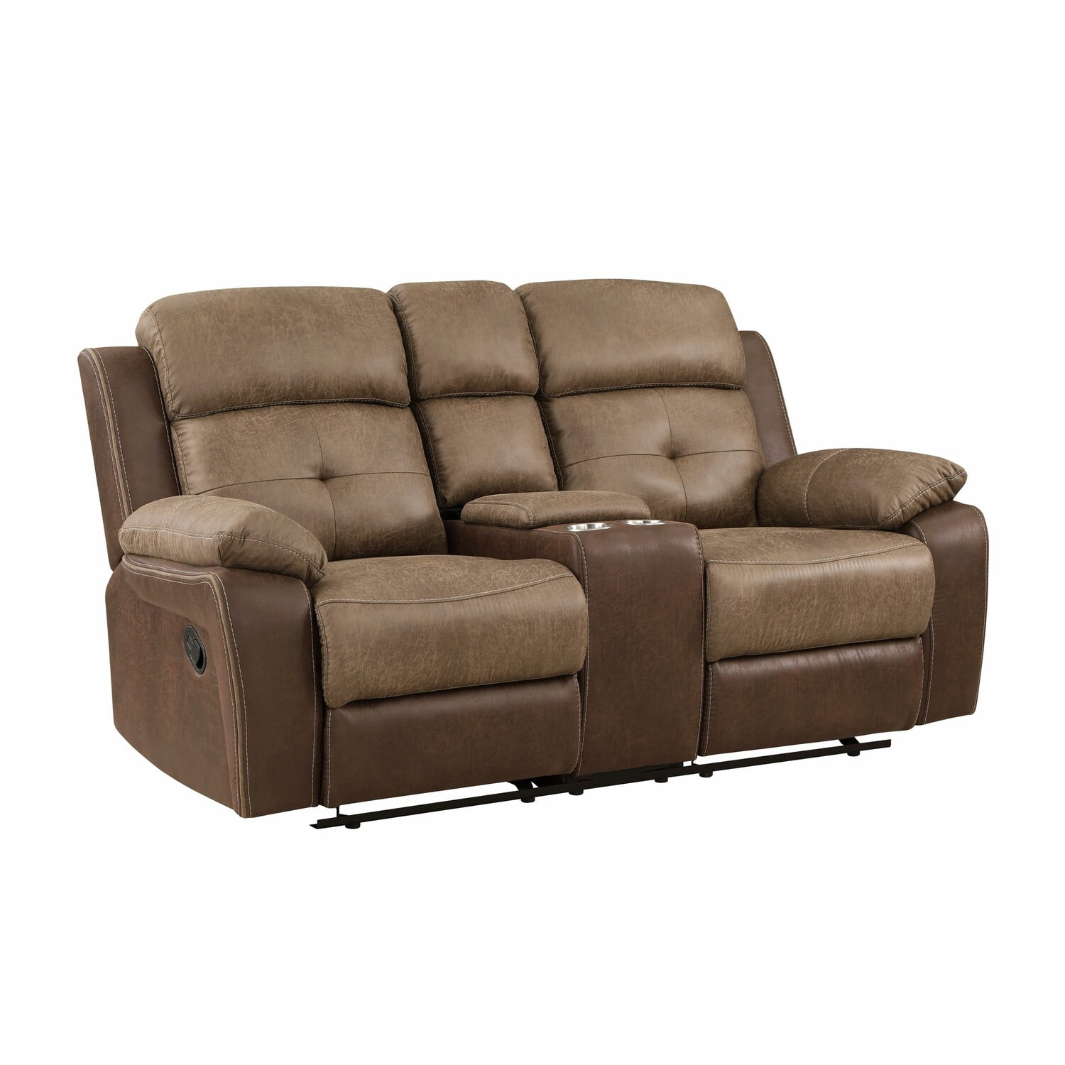 Benjara BM315167 73 in. Emma Double Manual Recliner Loveseat - Microfiber & Solid Wood - Brown