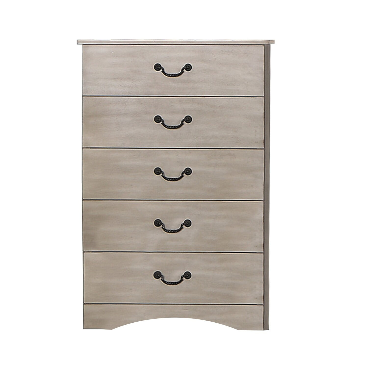 Benjara Bran 48 Inch 5 Drawer Tall Dresser Chest, Pine Wood, Scalloped, Light Brown