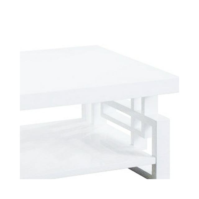 Maykoosh Antique Ambiance Wooden Coffee End Table With Designer Sides & Shelf, Glossy White