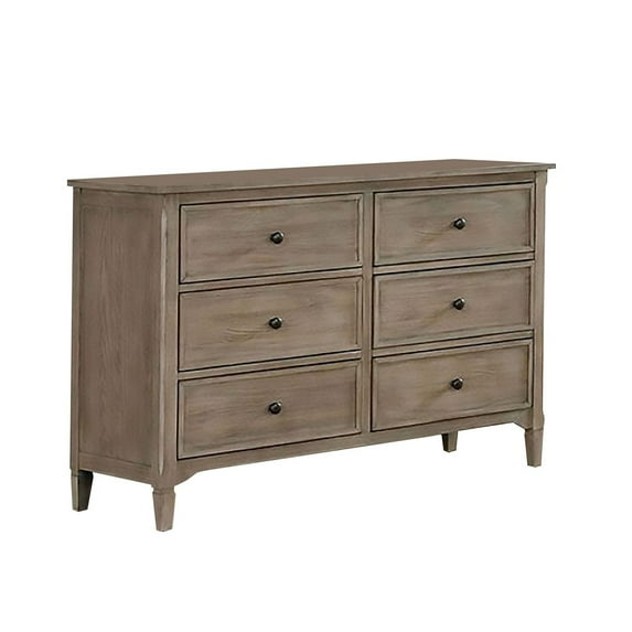 Benjara Dresser with 6 Storage Drawers and Turnip Feet, Natural Brown