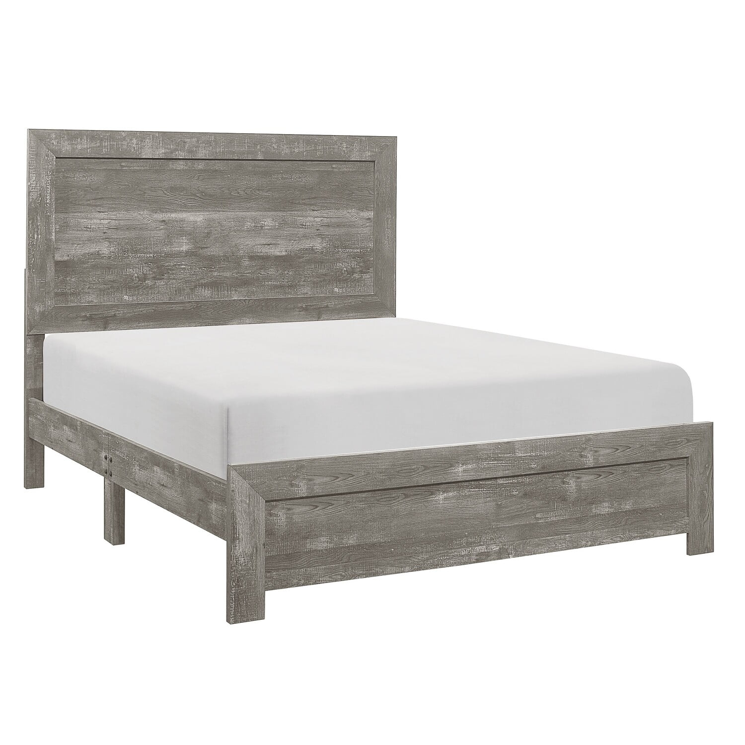 Benjara Eby King Size Bed, Rustic Farmhouse Style, Gray Finish Wood Veneer
