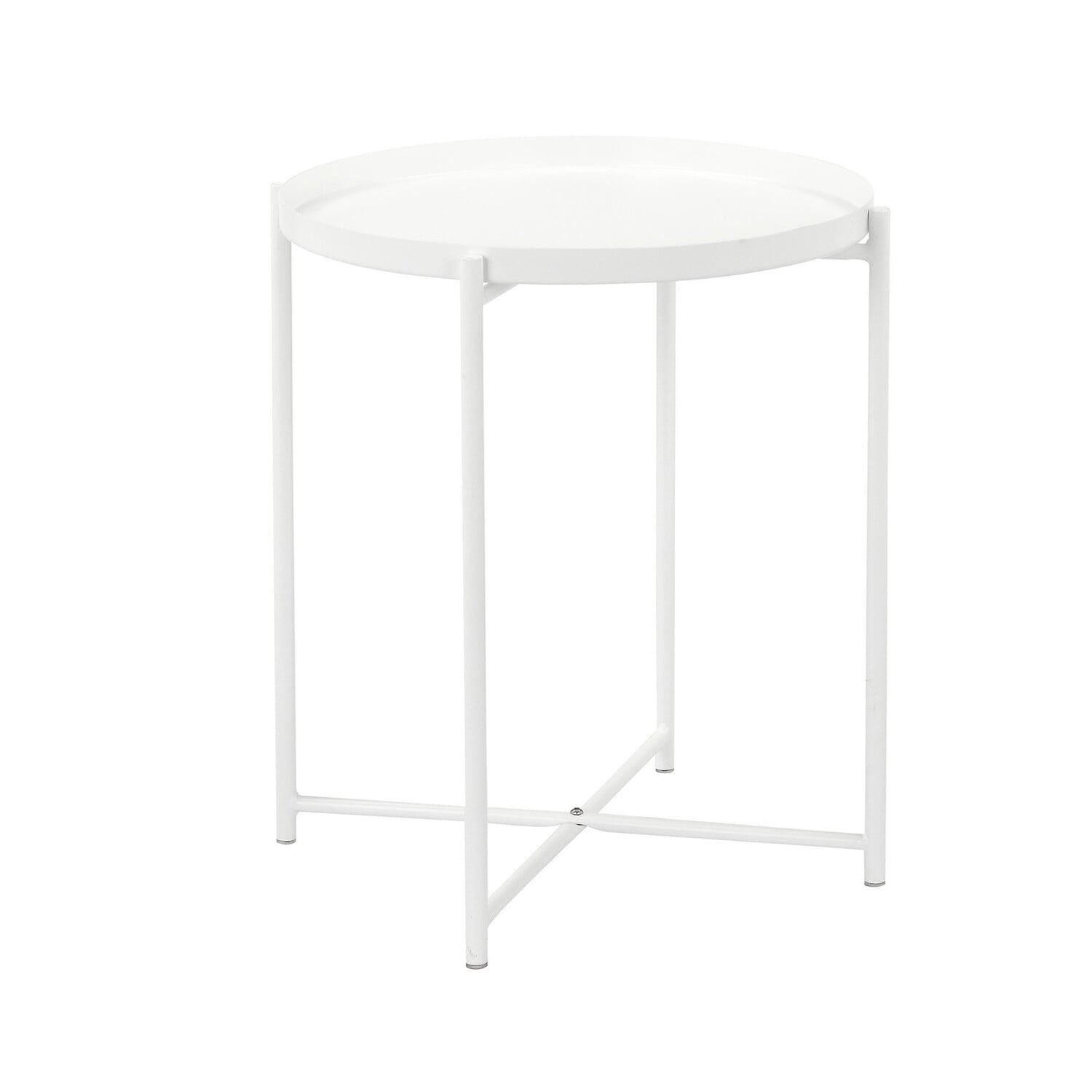 Benjara Ely 21 Inch Side End Table, White Round Tray Top, Modern Open Metal Frame