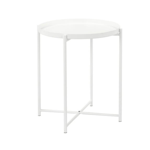 Benjara Ely 21 Inch Side End Table, White Round Tray Top, Modern Open Metal Frame