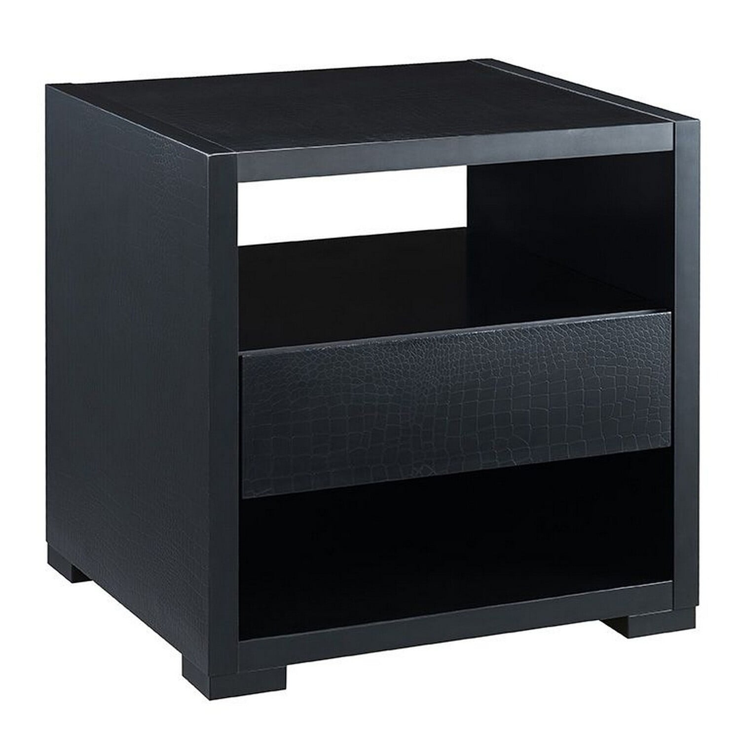 Benjara End Table with 2 Drawers and Open Compartments, Black
