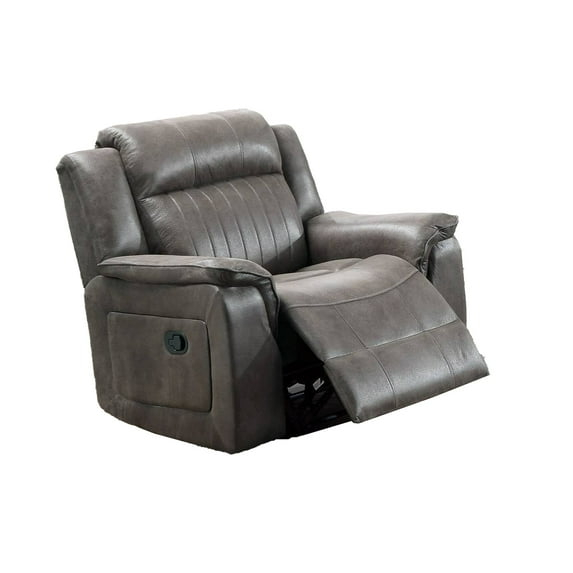 Benjara Fabric Manual Recliner Chair with Pillow Top Arms, Gray