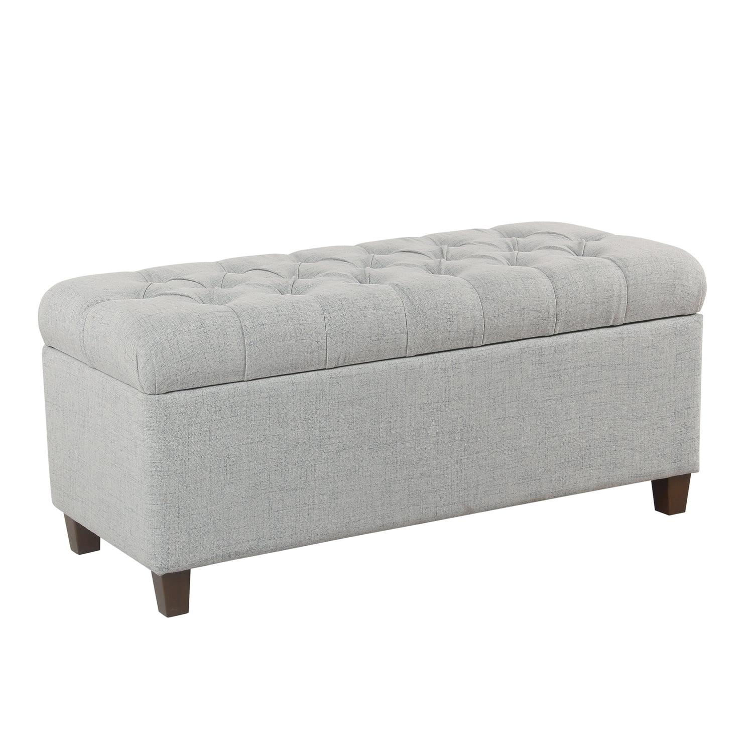 Benzara Leatherette Upholstered Wooden Bench with Button Tufted Lift Top Storage, Brown-Color:Light Gray and Brown,Material:Polyster
