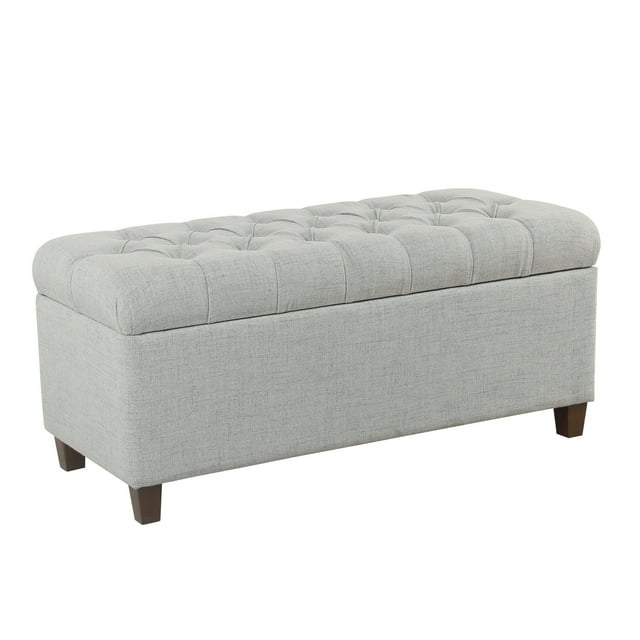 Benzara Leatherette Upholstered Wooden Bench with Button Tufted Lift Top Storage, Brown-Color:Light Gray and Brown,Material:Polyster