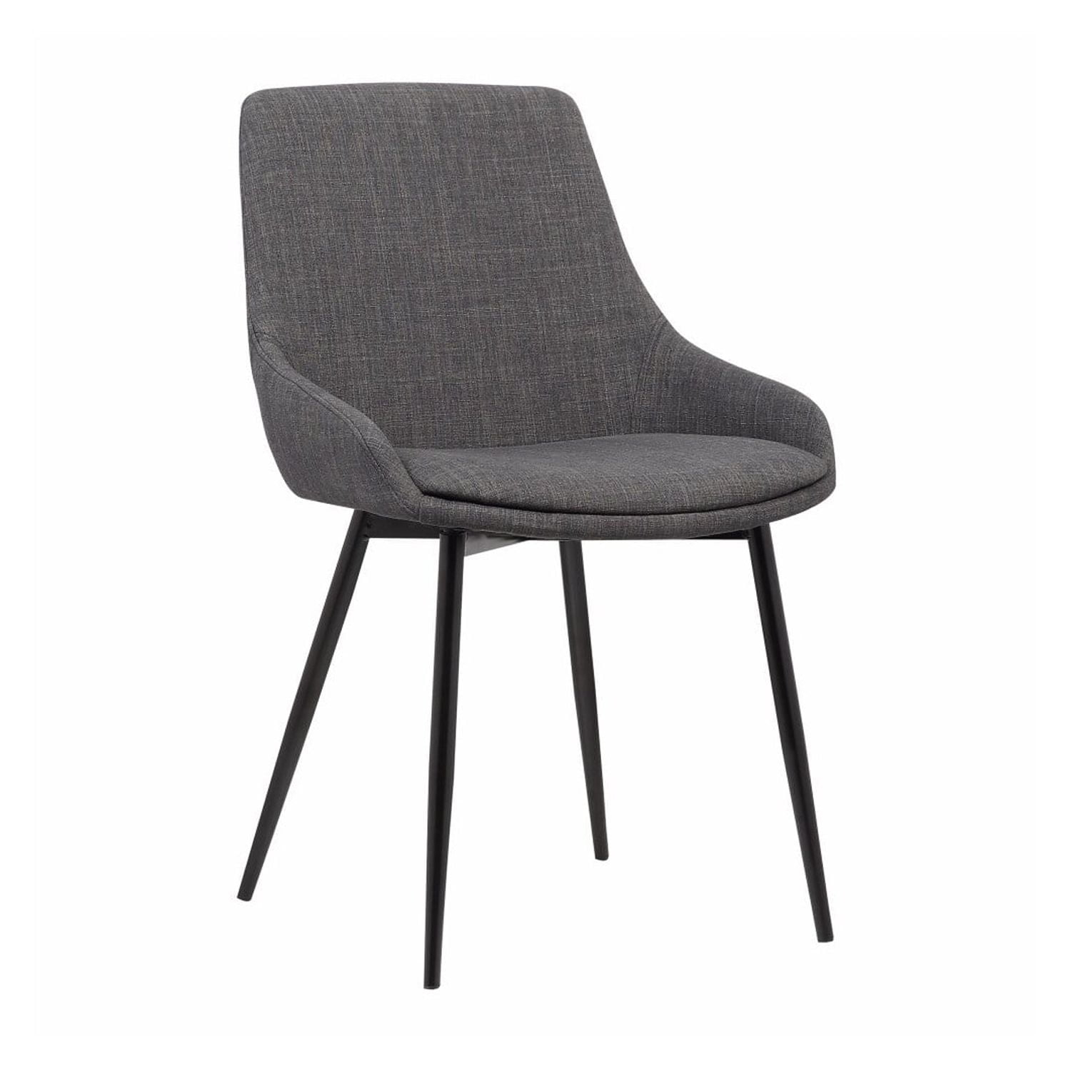 Benjara Fabric Upholstered Dining Chair with Metal Legs, Black and Gray