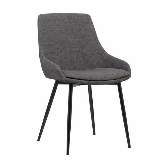 Benjara Fabric Upholstered Dining Chair with Metal Legs, Black and Gray