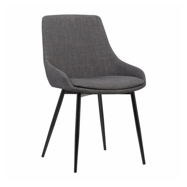 Benjara Fabric Upholstered Dining Chair with Metal Legs, Black and Gray