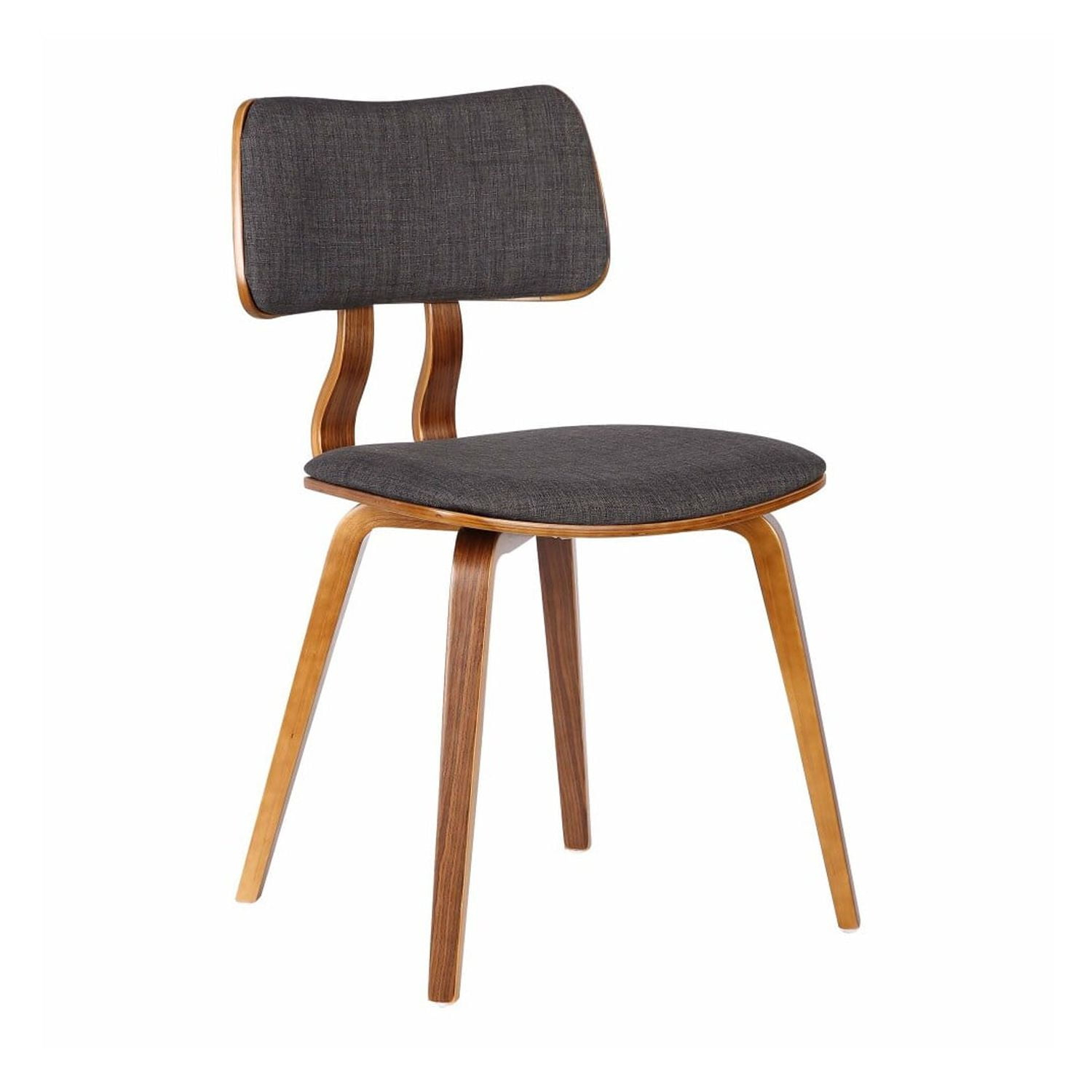 Fabric Upholstered Split Curved Back Wood Dining Chair, Brown & Dark Gray