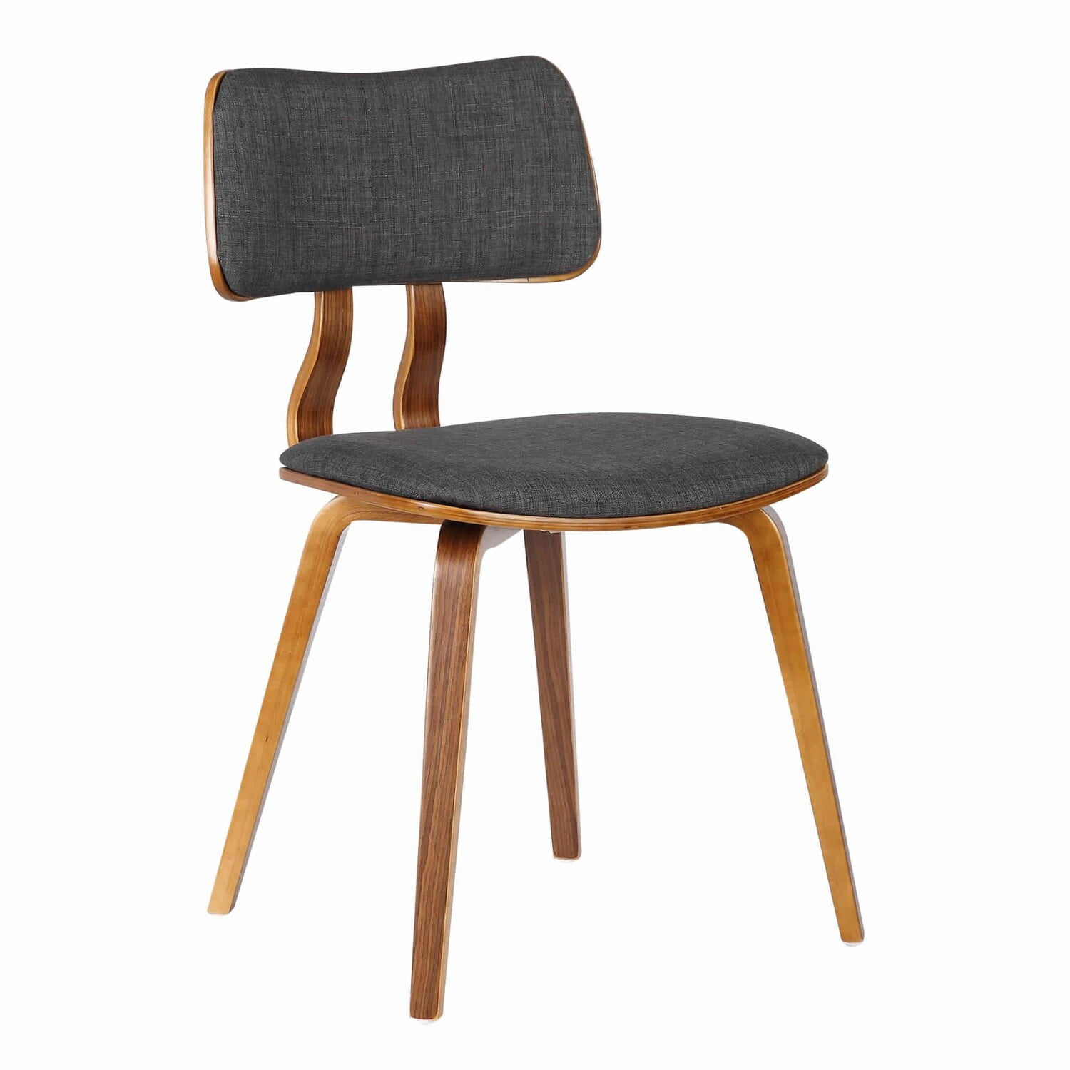 Fabric Upholstered Split Curved Back Wood Dining Chair, Brown & Dark Gray