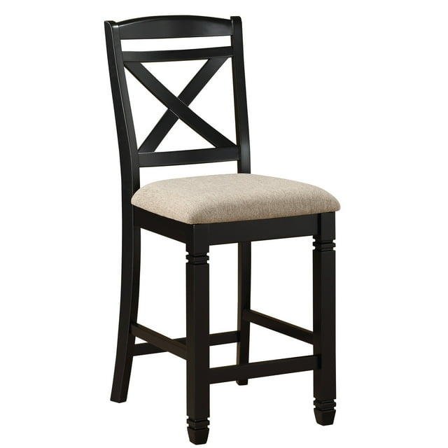 Fabric Upholstered Wooden Counter Height Chair with X Design Backrest, Brown