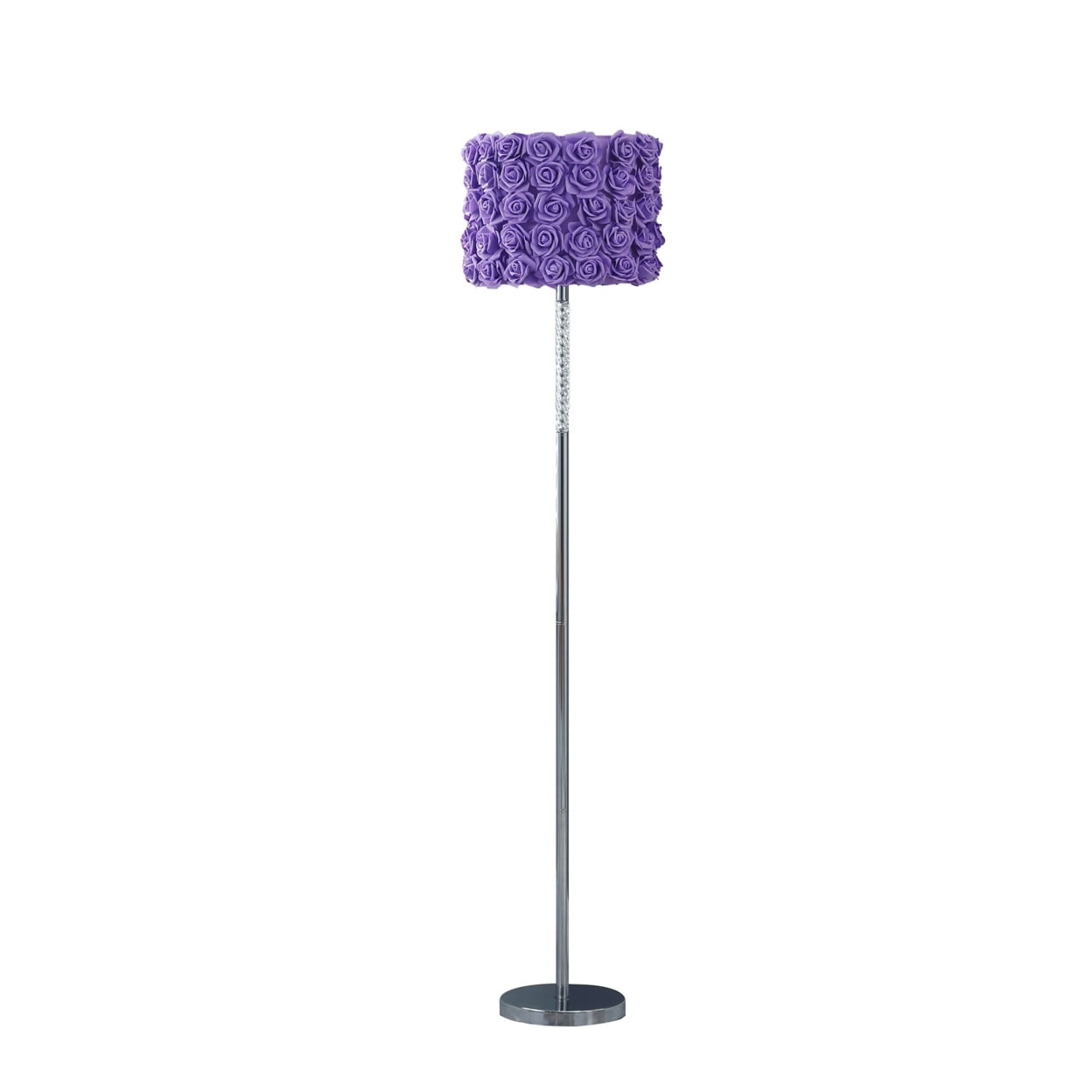 Benjara Finn 63 Inch Glamorous Floor Lamp, Rose Accent Shade, 100W, Purple, Silver
