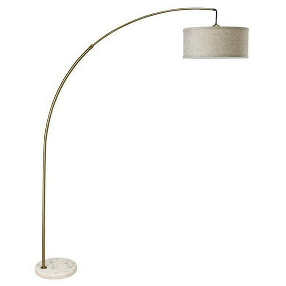 Benjara Floor Lamp with Arched Extendable Neck and Marble Base, Antique Gold