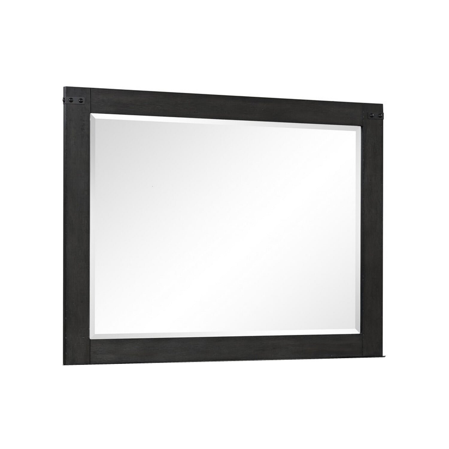 Benjara Galle 38 x 50 Dresser Mirror, Rectangular, Metal Accents, Dark Gray Wood