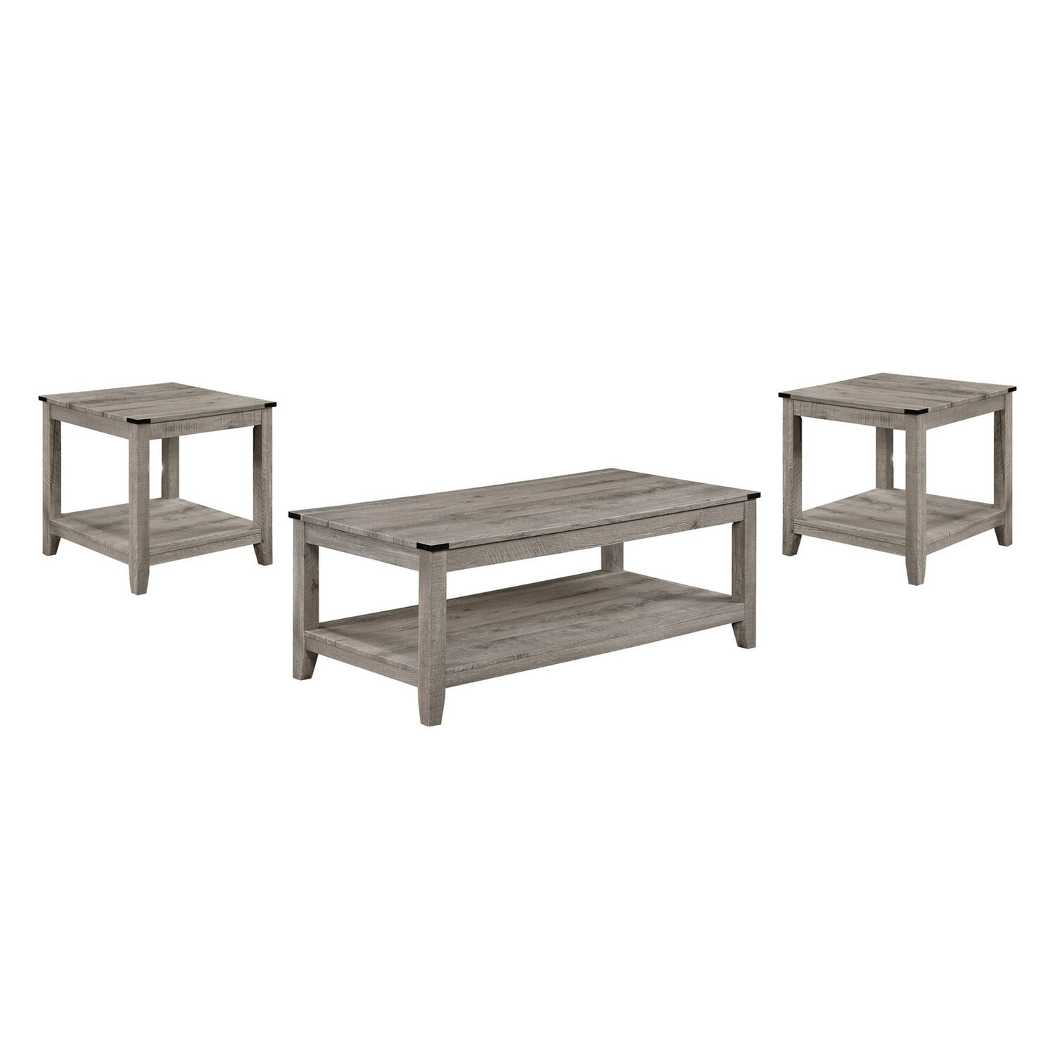 Benjara Hilton 3 Piece Coffee and End Table Set, Wood, Storage Shelf, Beige Finish
