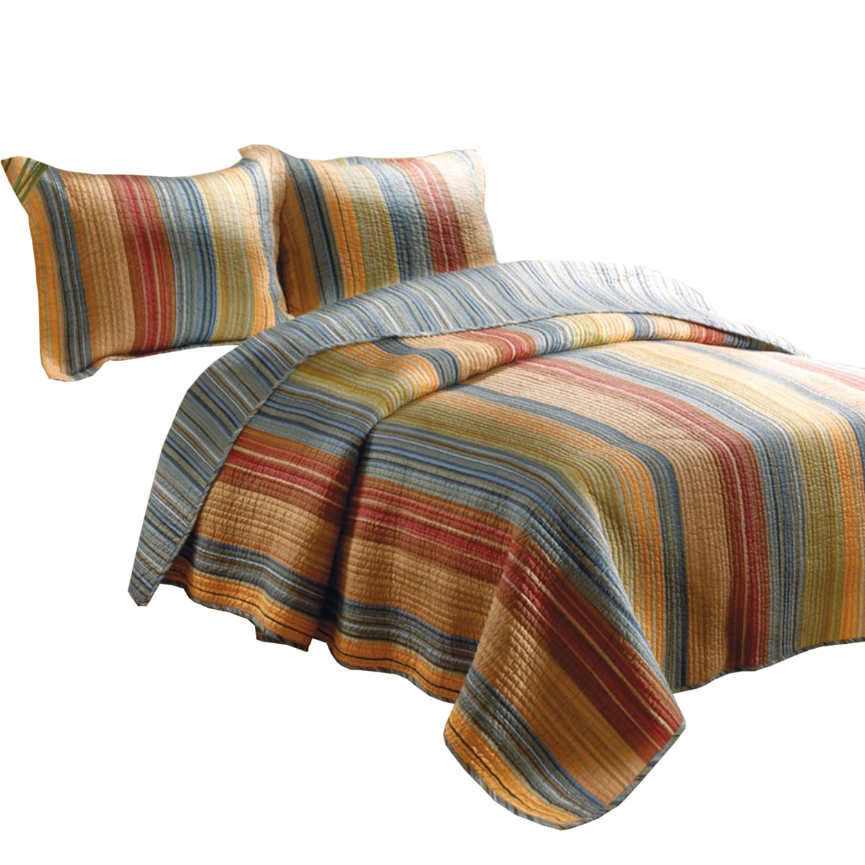 Benjara Huascaran 3 Piece Fabric Queen Size Quilt Set with Channel Stitching, Multicolor