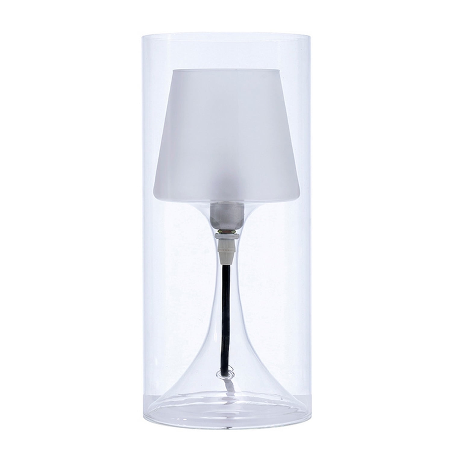 Hurricane Table Lamp with Frosted Glass Shade, Clear- Saltoro Sherpi