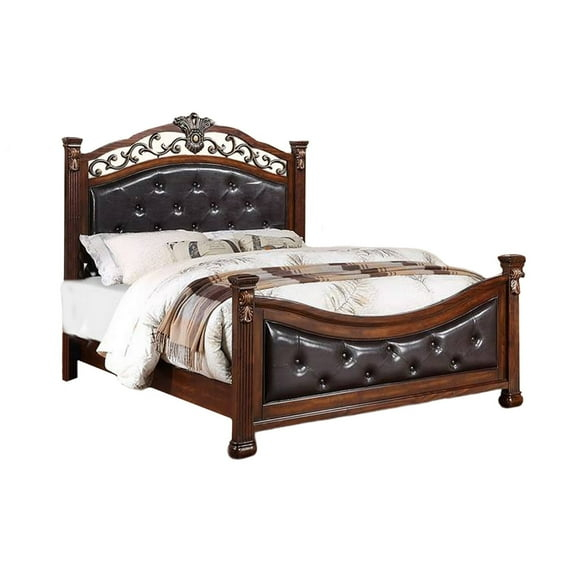 Jax California King Size Bed, Button Tufted Upholstered Headboard - Brown & Gray