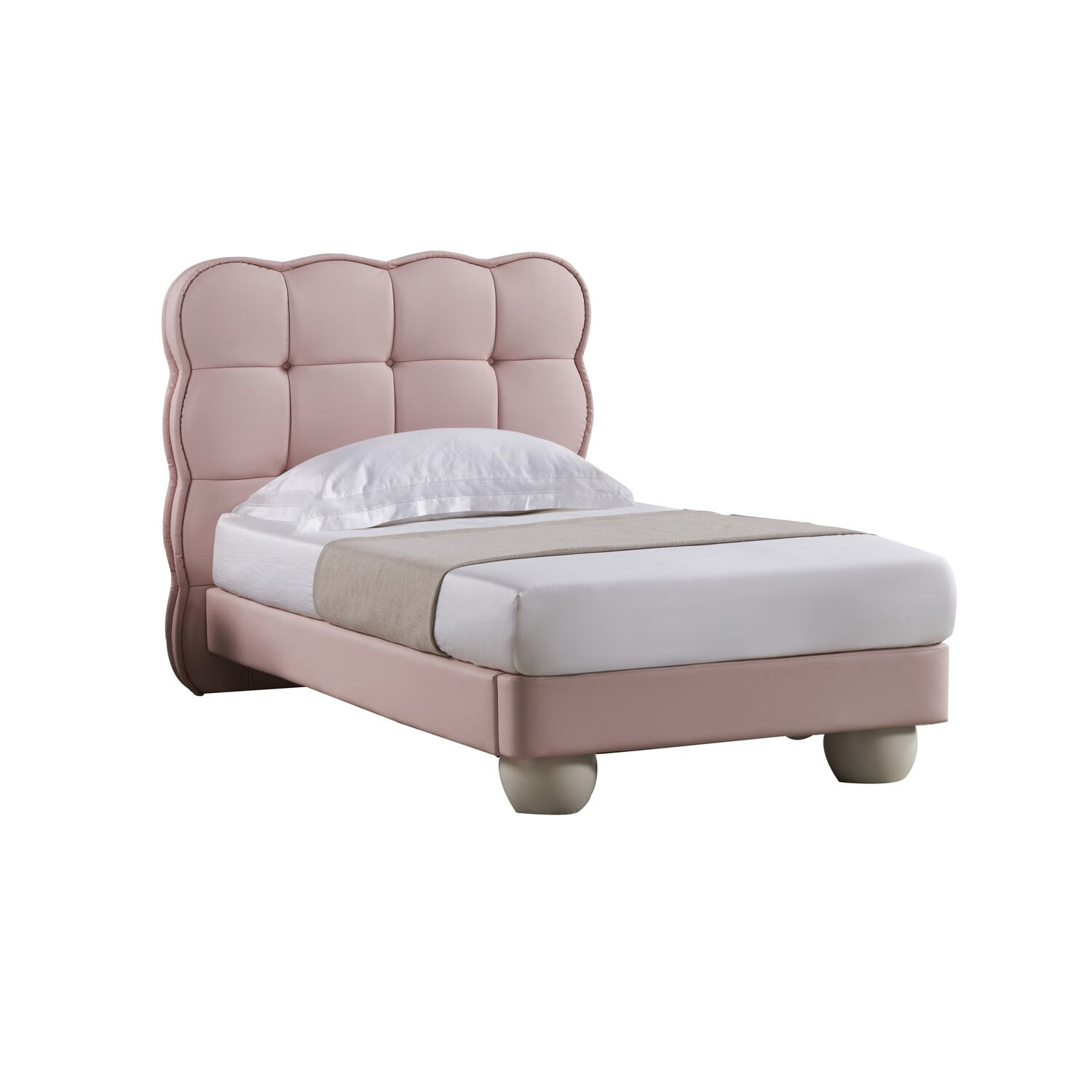 Jeny Full Size Bed, Pink Leather Upholstered Tufted Headboard, Wood