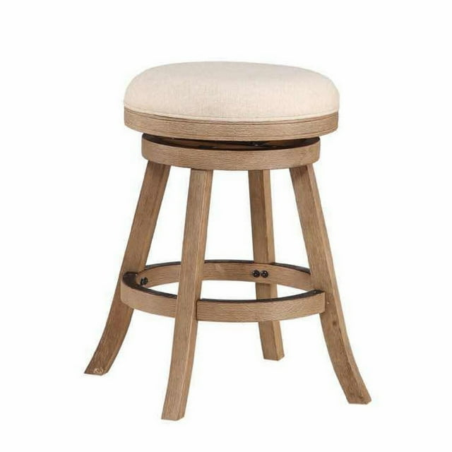 Benjara Liam 24 Inch Wood Counter Stool, Swivel Seat, High Density Foam Cushion, Ivory