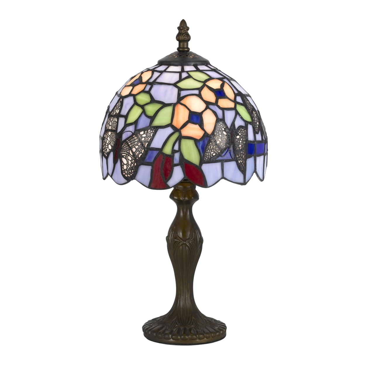 Benjara Metal Body Tiffany Table Lamp with Butterfly Design Shade, Multicolor