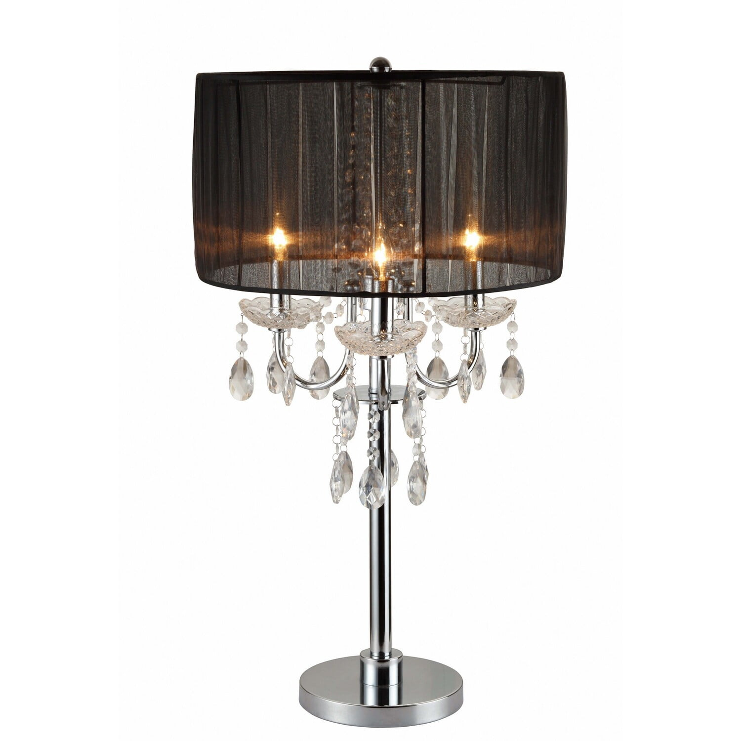 Benjara Metal Chandelier Table Lamp with Crystal Accent, Set of 2,Black and Chrome