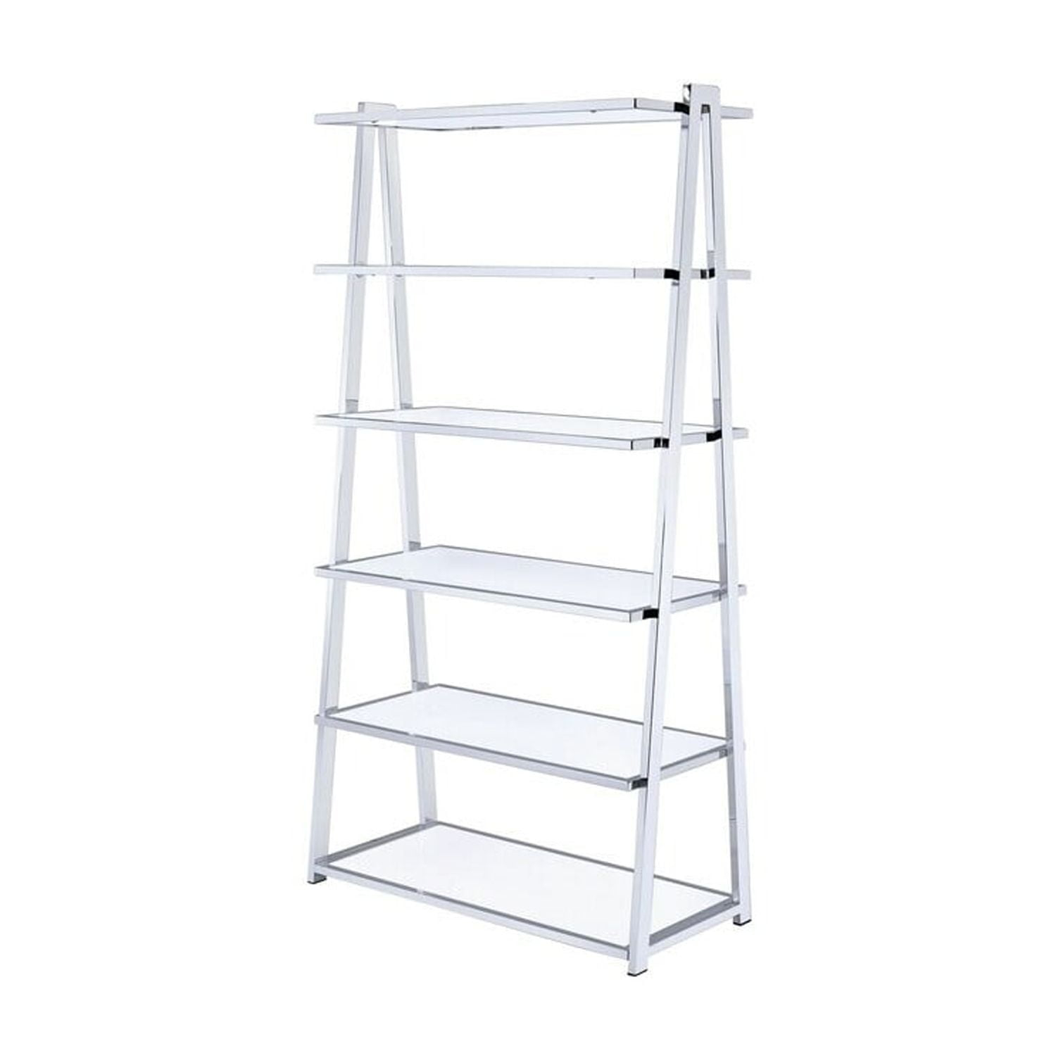 Benjara Metal Rectangular Bookshelf, White High Gloss & Silver-Color:White & Silver